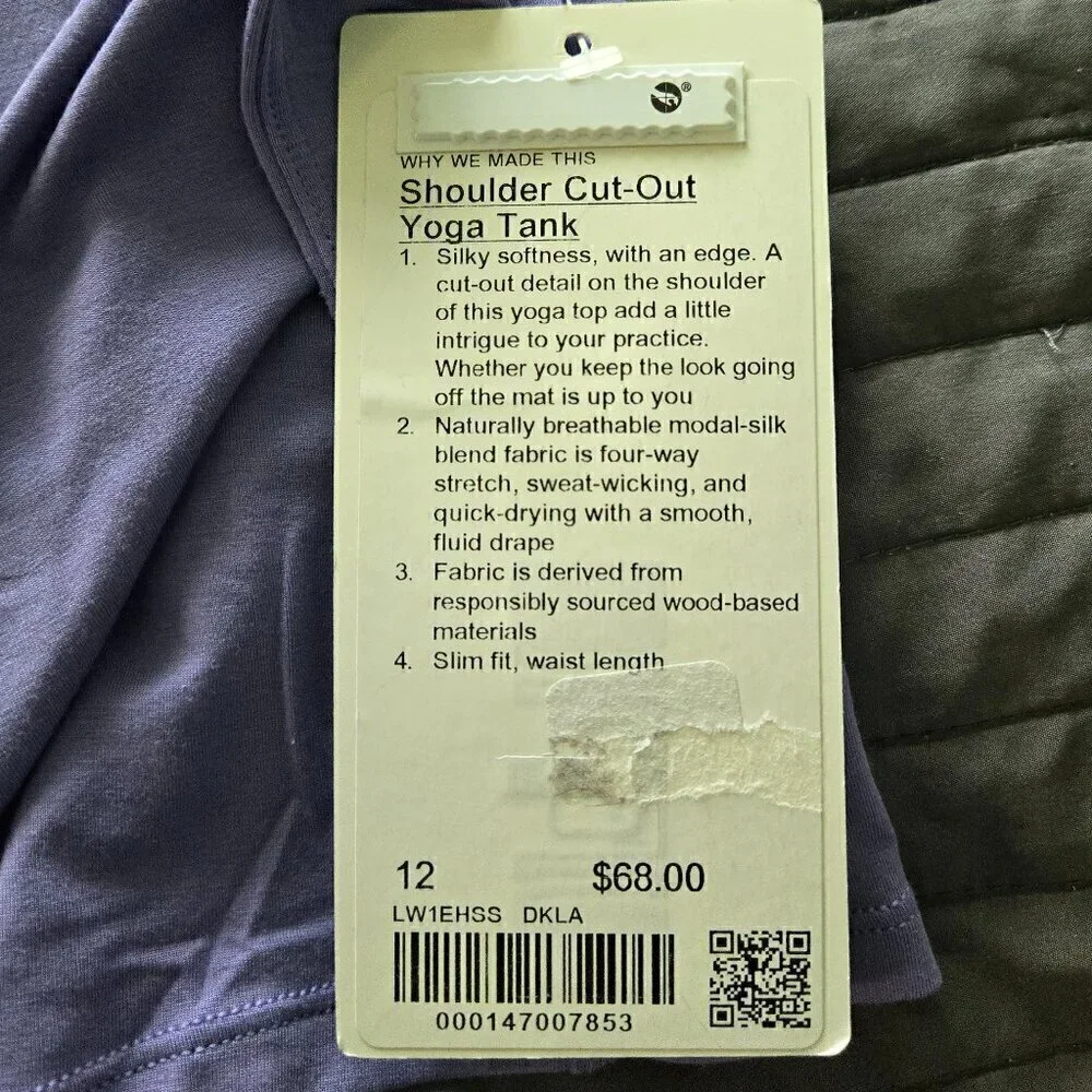 NWT Lululemon Shoulder Cut-out Yoga Tank - 12 Dark Lavender